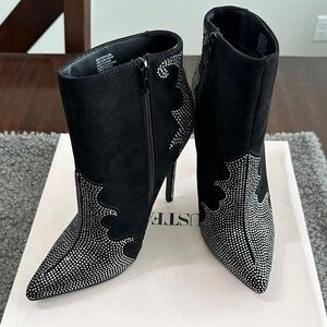JustFab Black and Silver Embellished Heeled Boots